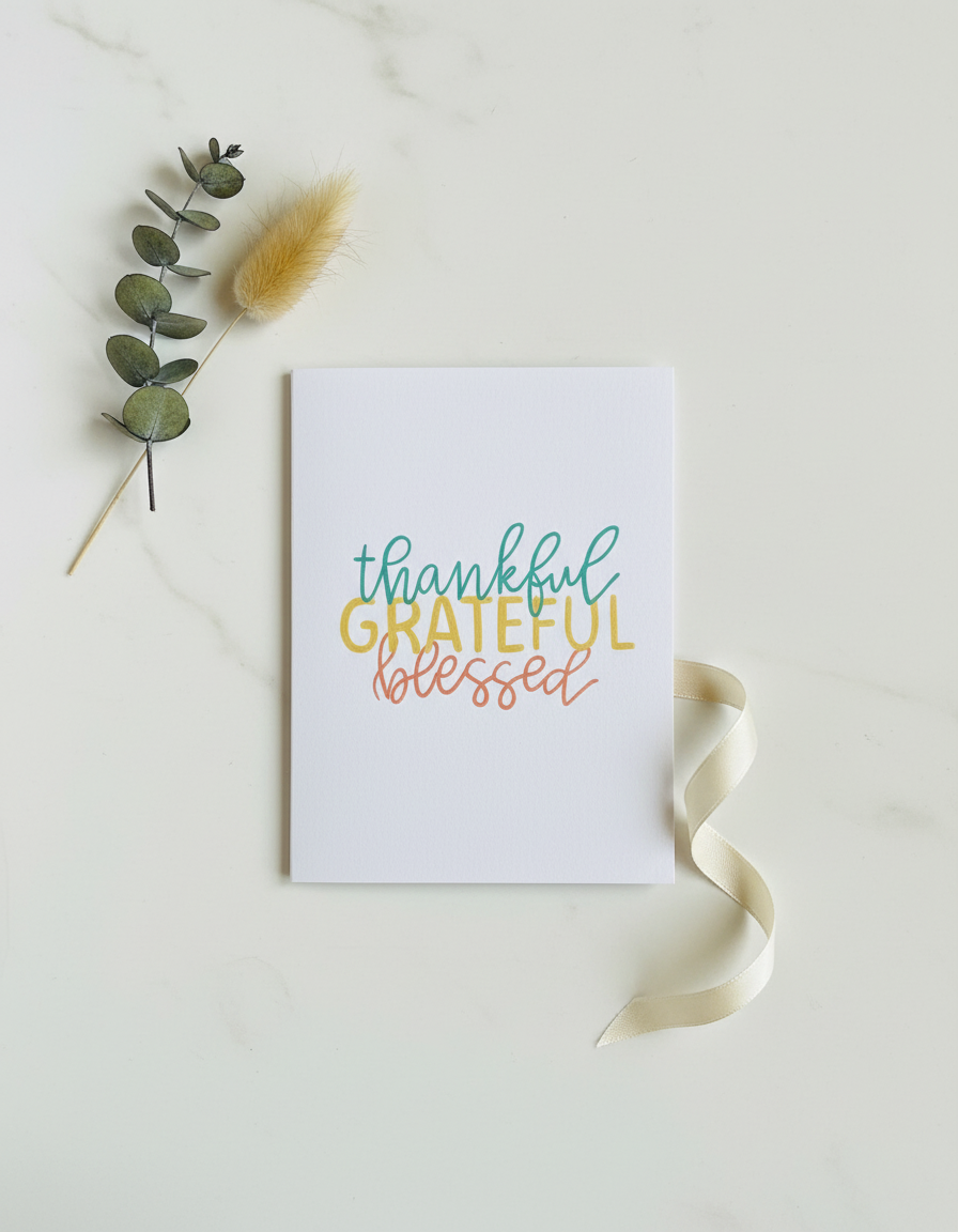 Golden Thankful Grateful Blessed Card