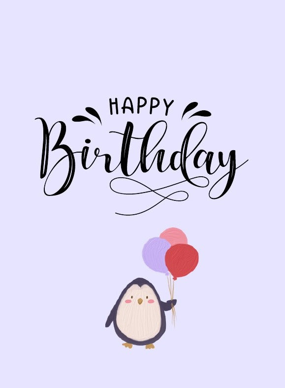 Lavender Penguin Birthday Card placeholder