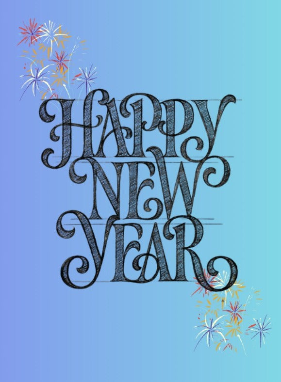 Bold Blue Happy New Year Card